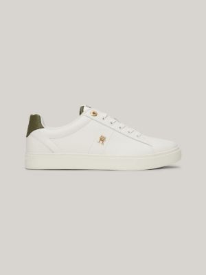 Monogram Plaque Leather Sneaker, Ancient White
