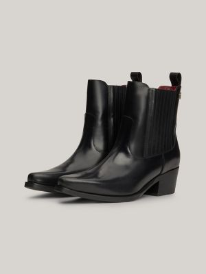 TH Logo Leather Cowboy Boot, Black
