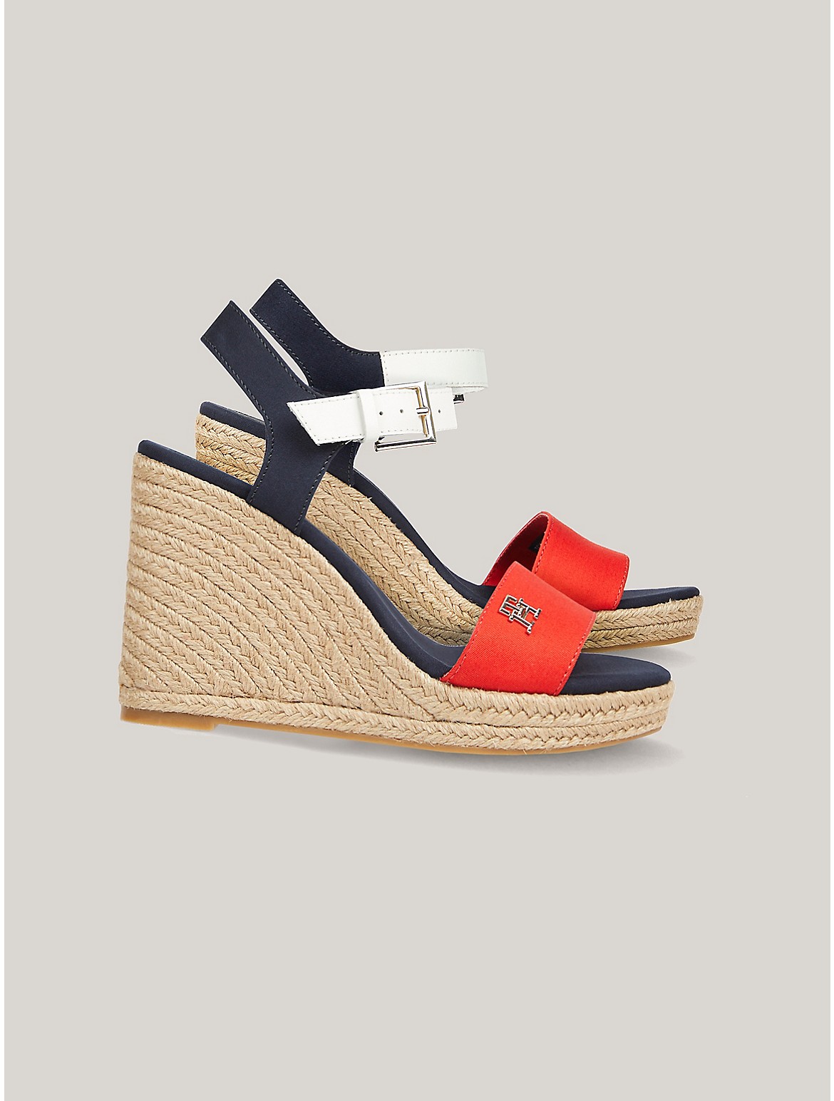 Shop Tommy Hilfiger Colorblock Wedge Sandal In Red White Blue