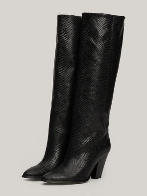 Snake Embossed Leather Cowboy Boot, Black Python