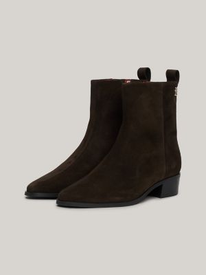 Monogram Suede Cowboy Ankle Boot, Dark Coffee