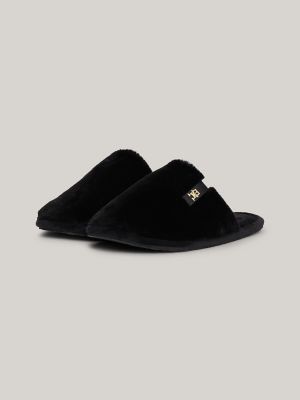 Monogram Fleece Slipper, Black