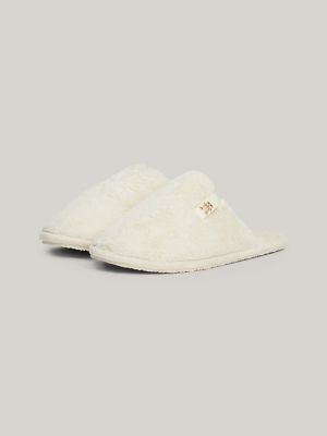 Monogram Fleece Slipper, Ancient White