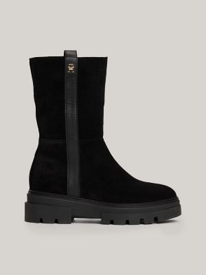 Tommy Hilfiger Women s Lined Suede Roll Down Boot Black US 9 EU 40