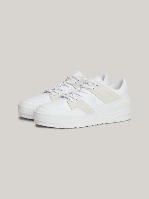 Leather Mixed Panel Sneaker, White