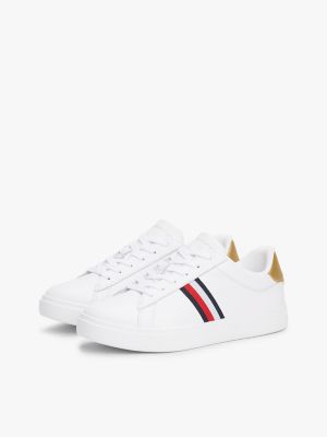 Signature Stripe Leather Court Sneaker, White
