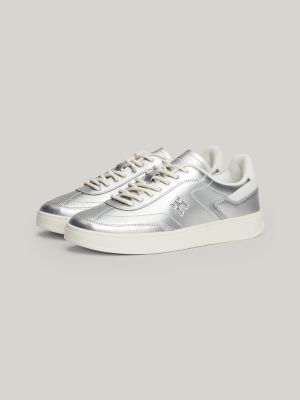 Tommy Heritage Metallic Leather Sneaker, Silver