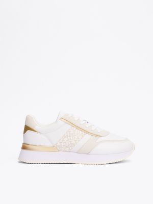 Monogram Stripe Runner Sneaker, White/Ivory Petal