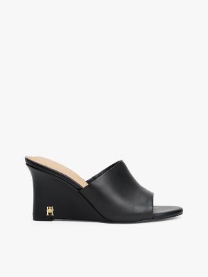 Leather Wedge Sandal, Black