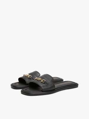 Monogram Horsebit Leather Sandal, Black