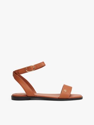 Flat Ankle Strap Leather Sandal, Cinnamon Bark