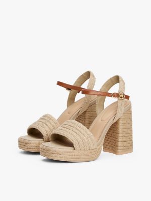 Jute-Trim Block-Heel Platform Sandal, Horseradish