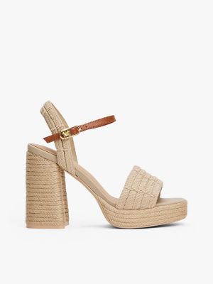 Jute-Trim Block-Heel Platform Sandal, Horseradish