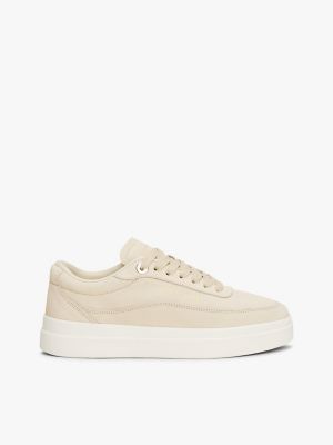 Nubuck Leather Platform Court Sneaker, Muslin