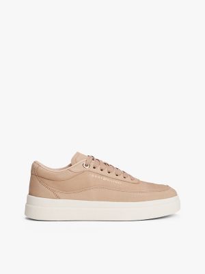Nubuck Leather Platform Court Sneaker, Claystone