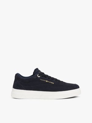 Nubuck Leather Platform Court Sneaker, Space Blue