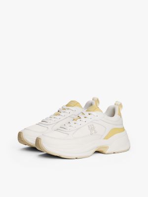 Mixed-Texture Chunky Leather Sneaker, Ancient White