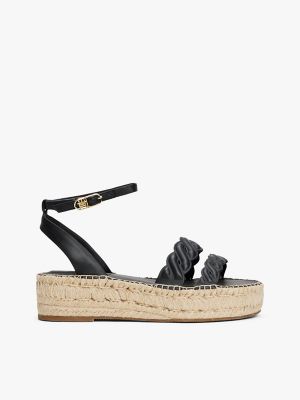 Leather Twist-Strap Platform Espadrille, Black