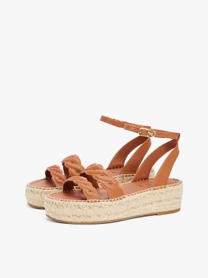 Leather Twist-Strap Platform Espadrille, Cinnamon Bark
