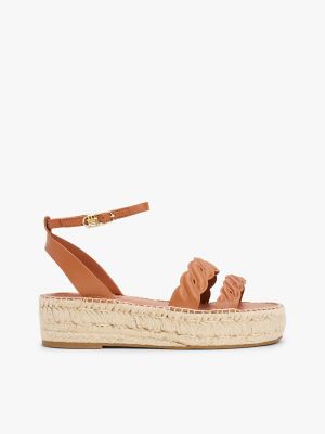 Leather Twist-Strap Platform Espadrille, Cinnamon Bark