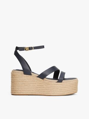 Leather-Strap Platform Espadrille, Space Blue