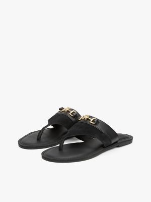 Monogram Horsebit Leather & Suede Sandal, Black
