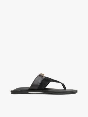 Monogram Horsebit Leather & Suede Sandal, Black