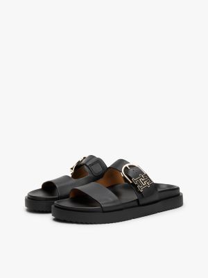 Leather Monogram Sandal, Black