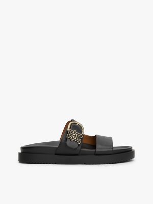 Leather Monogram Sandal, Black