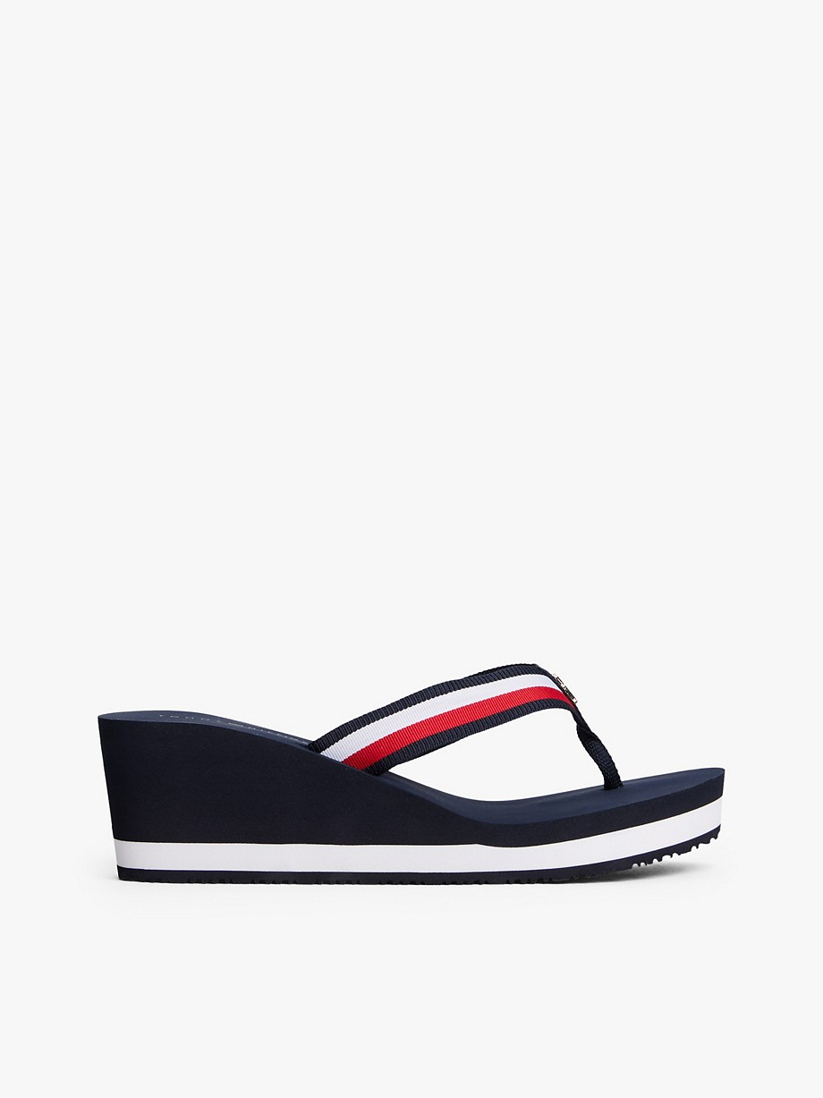 Stripe Webbing-Strap Wedge Sandal