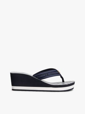 Logo Web-Strap Wedge Flip-Flop, Space Blue