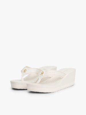 Logo Web-Strap Wedge Flip-Flop, Ivory