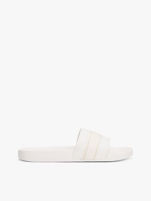 Webbed Logo Pool Slide, Ecru