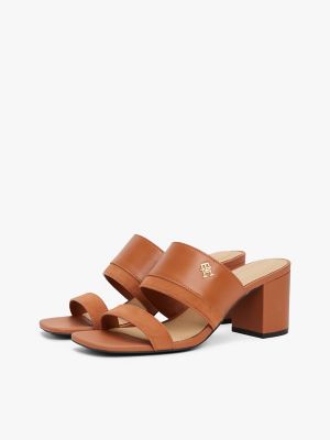 Block-Heel Leather Sandal, Cinnamon Bark
