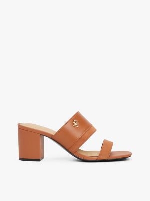 Block-Heel Leather Sandal, Cinnamon Bark