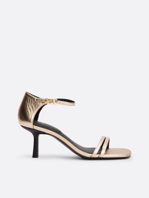 Monogram Strap Metallic Kitten Heel Shoe, Gold