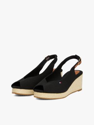 Slingback Mid-Wedge Espadrille Sandal, Black