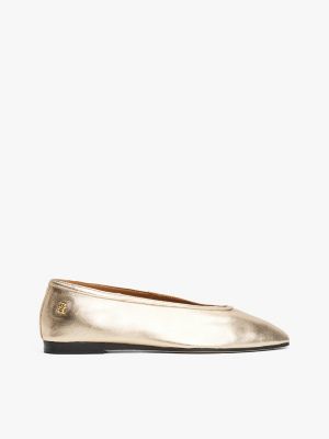 Metallic Leather Ballerina Flat, Gold