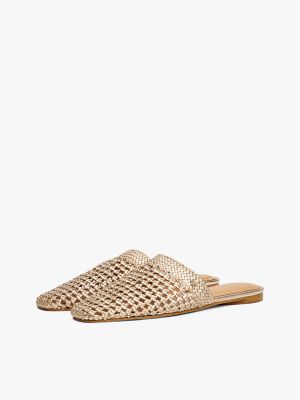 Metallic Crochet Mule, Gold