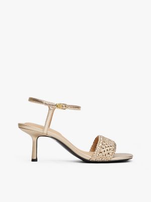 Metallic Kitten-Heel Sandal, Gold