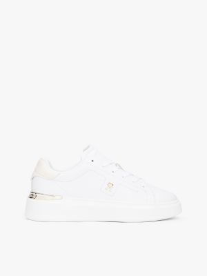 Leather Platform Court Sneaker, White