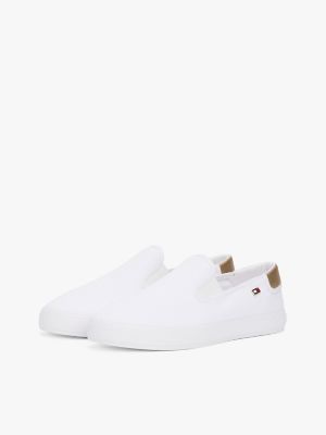 Metallic Heel Canvas Slip-On Sneaker, White