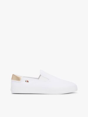 Metallic Heel Canvas Slip-On Sneaker, White
