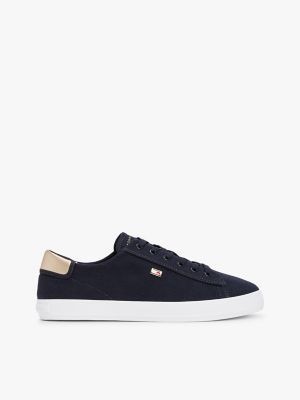 Metallic Heel Canvas Sneaker, Space Blue