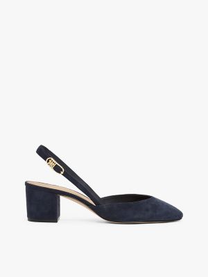 Suede Block-Heel Slingback, Space Blue