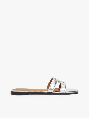 Metallic Leather TH Monogram Sandal, Silver