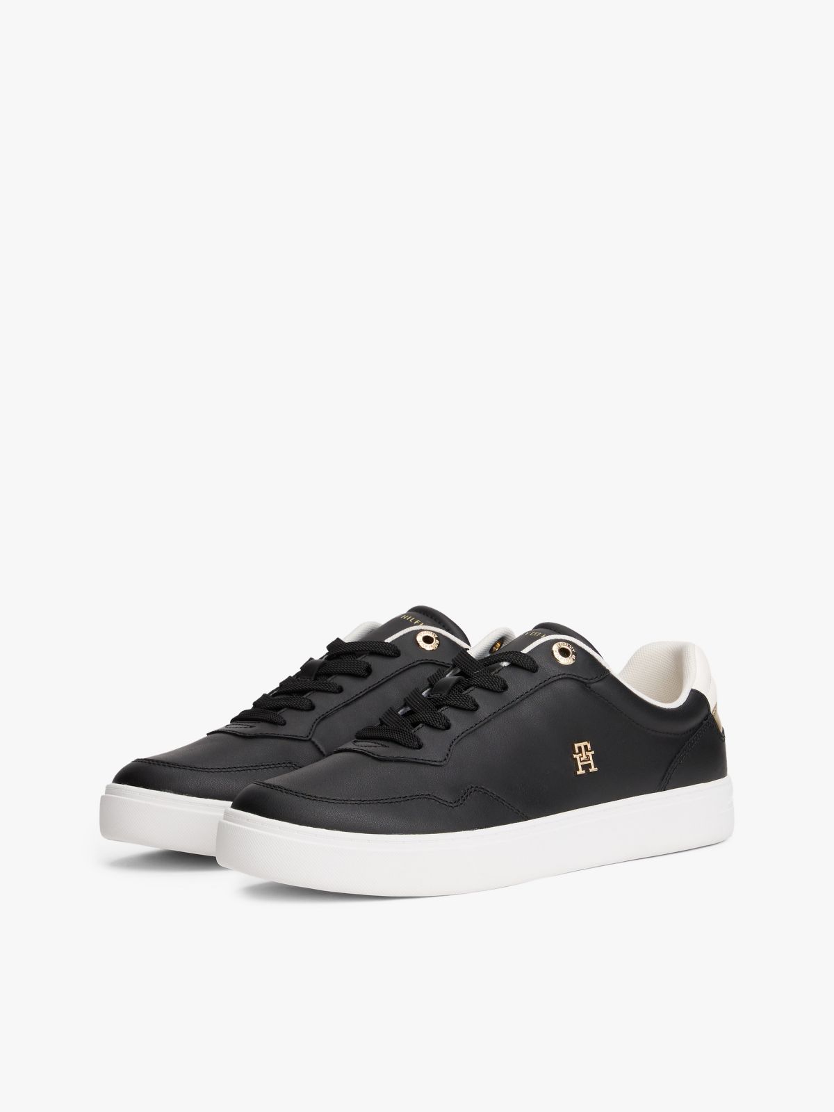 Metallic Leather Court Sneaker — Black