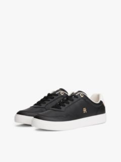 Metallic Leather Court Sneaker — Black 2