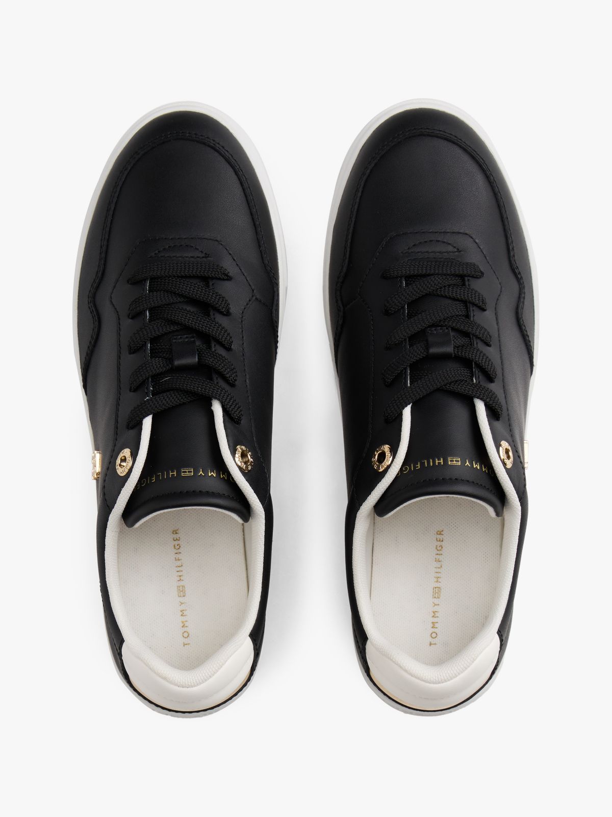 Metallic Leather Court Sneaker — Black