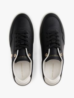 Metallic Leather Court Sneaker — Black 3